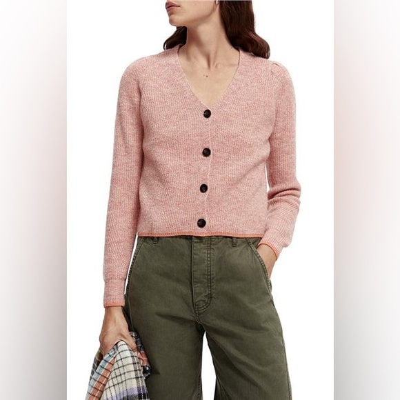 Scotch & Soda. Sparkle Knit Cardigan. Winter Peach Melange. Size Large. - Picture 1 of 12